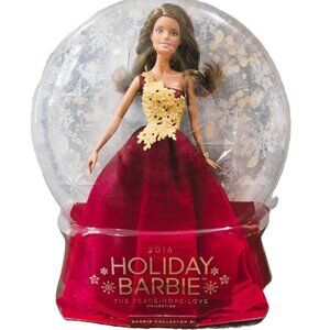 2016 Holiday Barbie The Peace Hope Love Collection Red & Gold Snow Globe Box